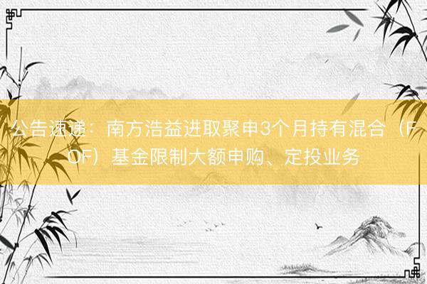 公告速递：南方浩益进取聚申3个月持有混合（FOF）基金限制大额申购、定投业务