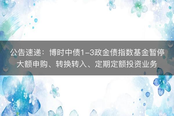 公告速递：博时中债1-3政金债指数基金暂停大额申购、转换转入、定期定额投资业务