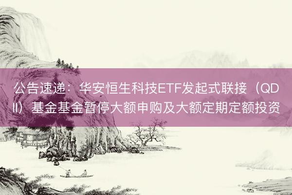 公告速递：华安恒生科技ETF发起式联接（QDII）基金基金暂停大额申购及大额定期定额投资