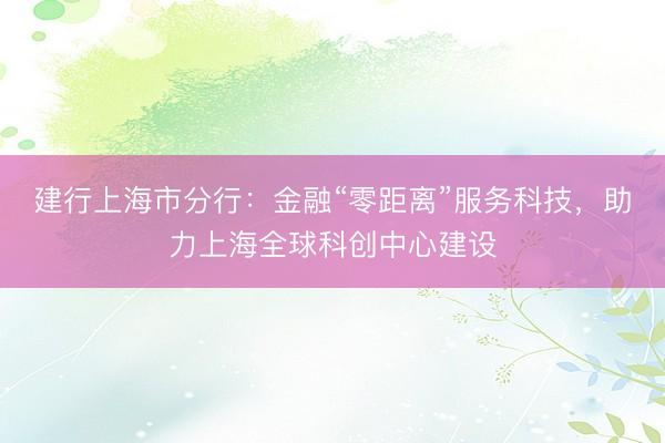 建行上海市分行：金融“零距离”服务科技，助力上海全球科创中心建设