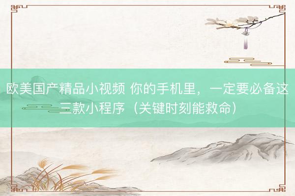 欧美国产精品小视频 你的手机里，一定要必备这三款小程序（关键时刻能救命）