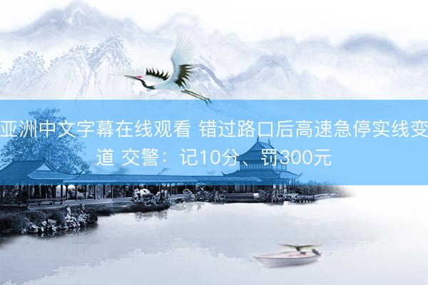 亚洲中文字幕在线观看 错过路口后高速急停实线变道 交警：记10分、罚300元