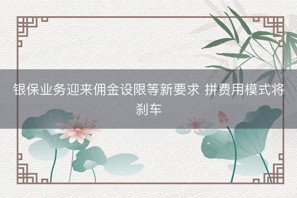银保业务迎来佣金设限等新要求 拼费用模式将刹车