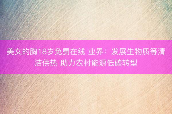 美女的胸18岁免费在线 业界：发展生物质等清洁供热 助力农村能源低碳转型