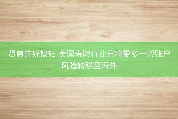 贤惠的好媳妇 美国寿险行业已将更多一般账户风险转移至海外