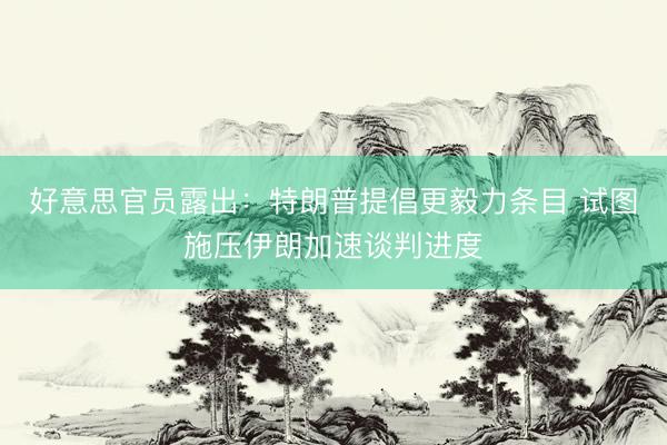 好意思官员露出：特朗普提倡更毅力条目 试图施压伊朗加速谈判进度