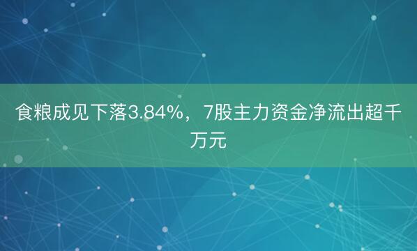 食粮成见下落3.84%，7股主力资金净流出超千万元